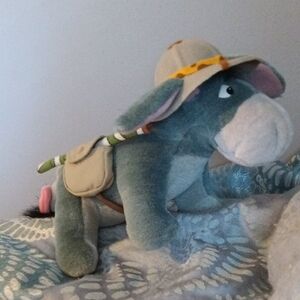 Plush Eeyore Donkey Toy with Safari Hat - Blue and Gray